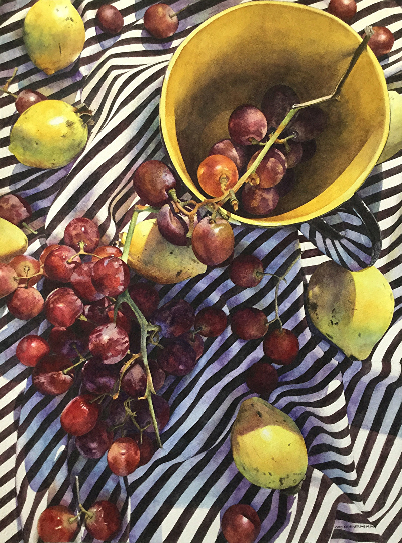 Guava and Grapes, a transparent watercolor painting by Chris Krupinski
